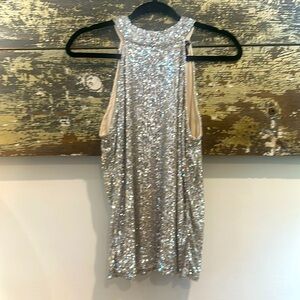 Cable & Gauge Women's Silver Sequin High Neck Midi Dress Size Medium
